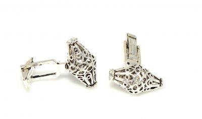 925 Sterling Silver Hemstitch Patterned Conic Model Cufflink - 3