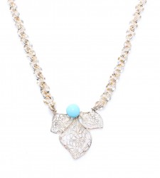 925 Sterling Silver Leaf on top Turquoise Necklace, Doch Chain - Nusrettaki