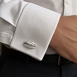 925 Sterling Silver Leaf patterned cufflink - Nusrettaki