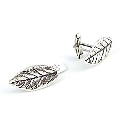 925 Sterling Silver Leaf patterned cufflink - 3