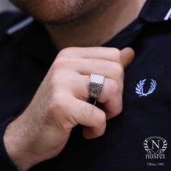 925 Sterling Silver Men Ring With Mother of Pearl - Nusrettaki