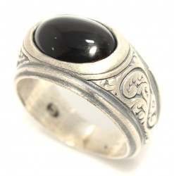 925 Sterling Silver Men Ring With Onyx - Nusrettaki