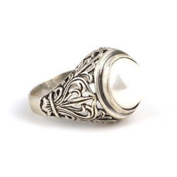 925 Sterling Silver Men Ring With Pearl - Nusrettaki (1)