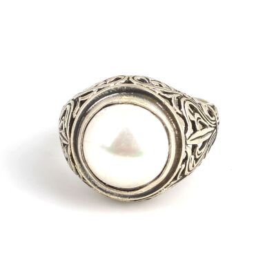 925 Sterling Silver Men Ring With Pearl - 4