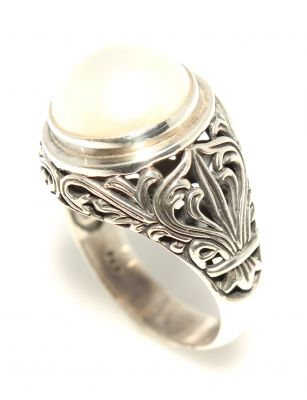 925 Sterling Silver Men Ring With Pearl - 5
