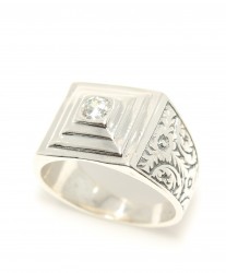 925 Sterling Silver Men's Ring with Zirconium - 1