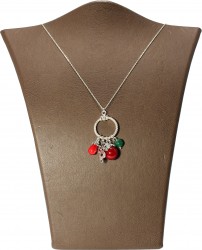 925 Sterling Silver Coral and Jade Stone Ring Necklace - 4