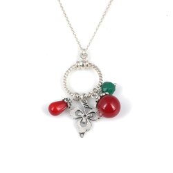 925 Sterling Silver Coral and Jade Stone Ring Necklace - Nusrettaki (1)