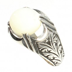 925 Sterling Silver Mother Of Pearl Stone Men Ring - 1