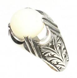 925 Sterling Silver Mother Of Pearl Stone Men Ring - Nusrettaki