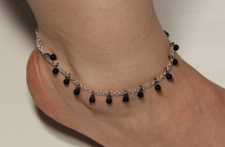 925 Sterling Silver Onyx Anklet - 4