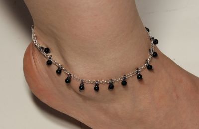 925 Sterling Silver Onyx Anklet - 4
