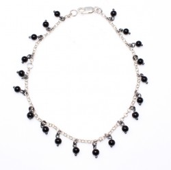 925 Sterling Silver Onyx Anklet - Nusrettaki