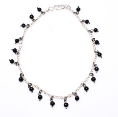 925 Sterling Silver Onyx Anklet - 1