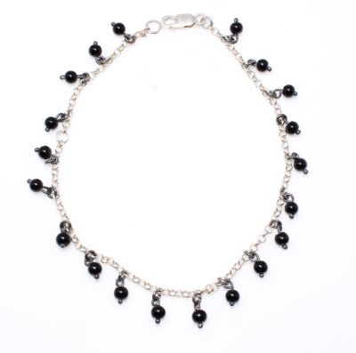 925 Sterling Silver Onyx Anklet - 3