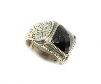 925 Sterling Silver Onyx Men Ring, Square - 4