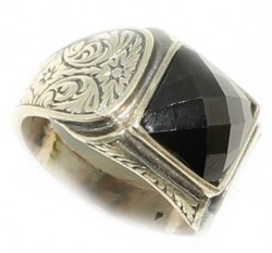 925 Sterling Silver Onyx Men Ring, Square - 3