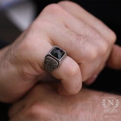 925 Sterling Silver Onyx Men Ring, Square - Nusrettaki (1)