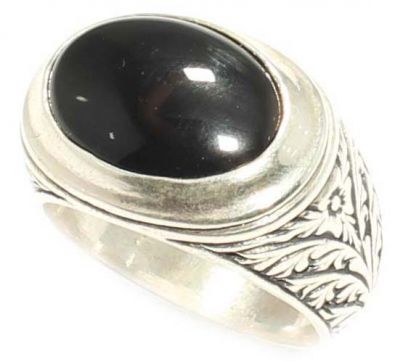 925 Sterling Silver Onyx Stone Men Ring, Square - 2