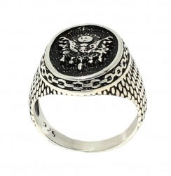 925 Sterling Silver Ottoman Sign Patterned Arm's Men Ring - 2