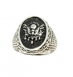 925 Sterling Silver Ottoman Sign Patterned Arm's Men Ring - 3