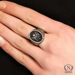 925 Sterling Silver Ottoman Sign Patterned Arm's Men Ring - Nusrettaki