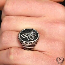 925 Sterling Silver Ottoman Sign Patterned Men Ring - Nusrettaki