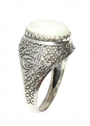 925 Sterling Silver Oval Mother Of Pearl Ottoman Sign Men Ring - 3