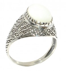 925 Sterling Silver Oval Mother Of Pearl Ottoman Sign Men Ring - Nusrettaki (1)