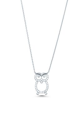 925 Sterling Silver Owl Design Necklace with White CZ - 5