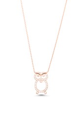 925 Sterling Silver Owl Design Necklace with White CZ - 6