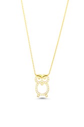 925 Sterling Silver Owl Design Necklace with White CZ - 4