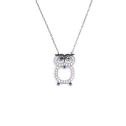 925 Sterling Silver Owl Design Necklace with White CZ - Nusrettaki (1)