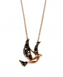 925 Sterling Silver Peace Dove Design Necklace with Black CZ - 3