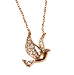 925 Sterling Silver Peace Dove Design Necklace with White CZ - 2