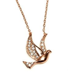 925 Sterling Silver Peace Dove Design Necklace with White CZ - Nusrettaki (1)