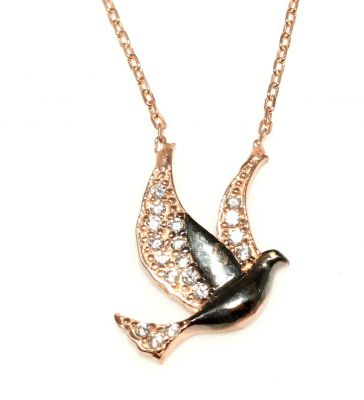 925 Sterling Silver Peace Dove Necklace with White CZ - 3