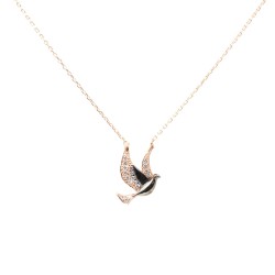925 Sterling Silver Peace Dove Necklace with White CZ - 2