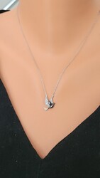 925 Sterling Silver Peace Dove Necklace with White CZ - Nusrettaki