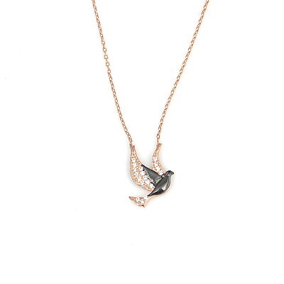 925 Sterling Silver Peace Dove Necklace with White CZ - 5
