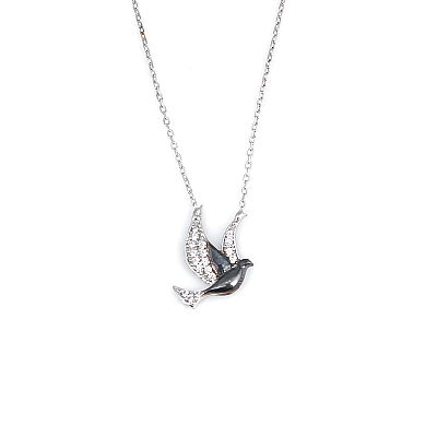 925 Sterling Silver Peace Dove Necklace with White CZ - 3