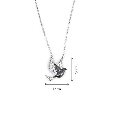 925 Sterling Silver Peace Dove Necklace with White CZ - 2