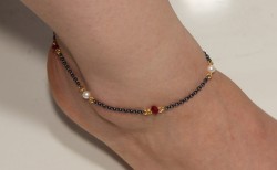 925 Sterling Silver Pearl-Ruby Anklet - 2