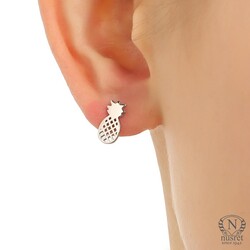 925 Sterling Silver Pineapple Stud Earrings- Gold Plated - 1