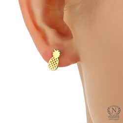 925 Sterling Silver Pineapple Stud Earrings- Gold Plated - 2