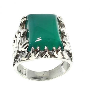 925 Sterling Silver Rectangle Green Agate Stone Scorpions Men Ring - 4