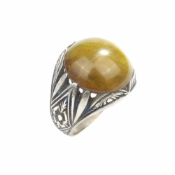 925 Sterling Silver Ring Green Color Amber Stone, Man Ring - Nusrettaki