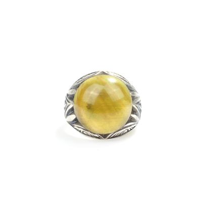 925 Sterling Silver Ring Green Color Amber Stone, Man Ring - 4