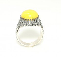 925 Sterling Silver Rose Design Handcarved Men Ring with Amber - 3
