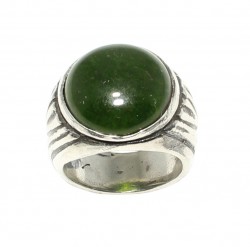 925 Sterling Silver Round Green Agate Men Ring - 2
